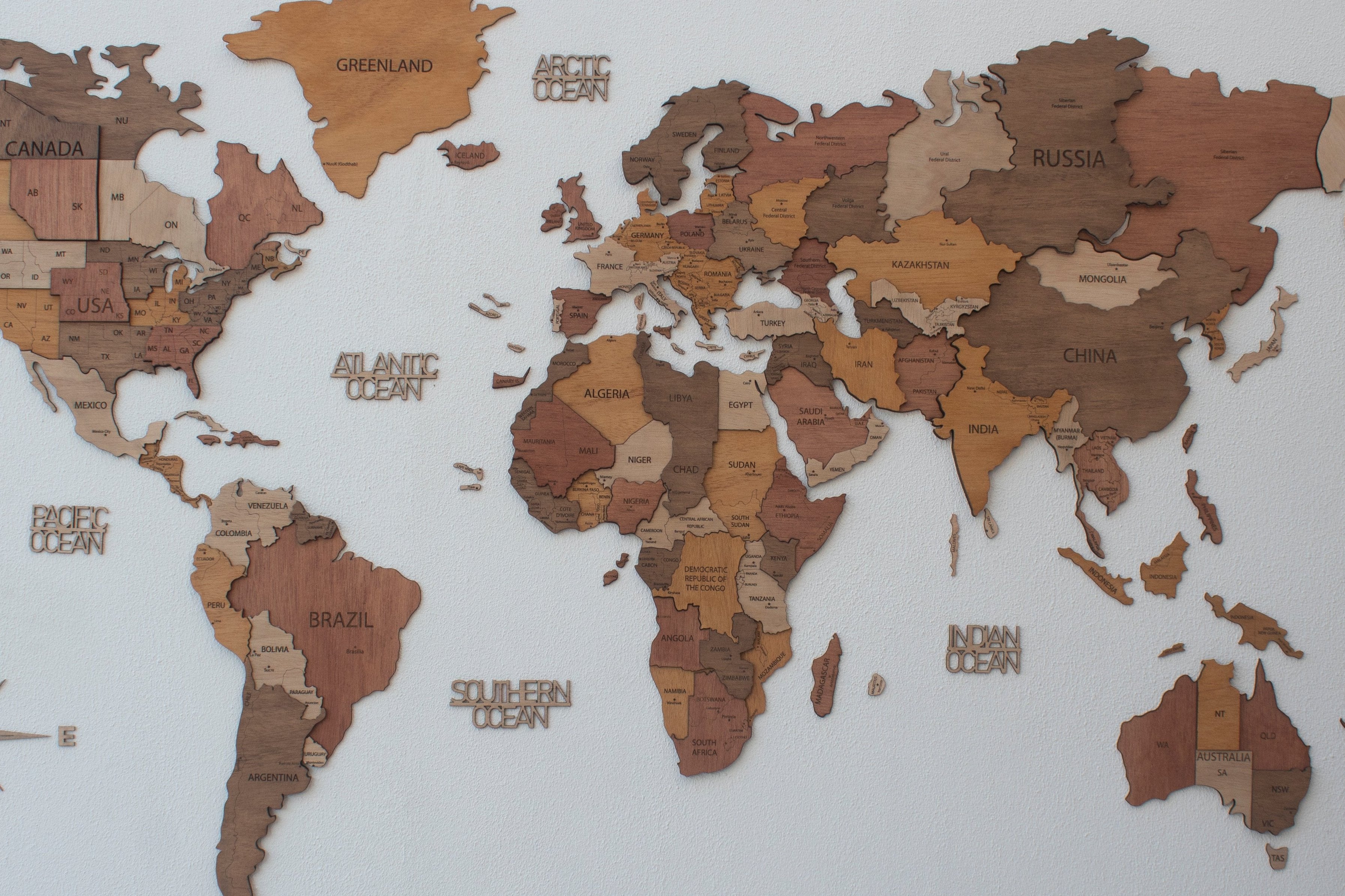 Mapas Mundo de Madeira 3D