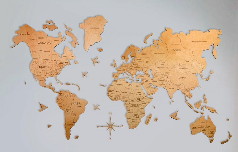 Mapa Mundo em Madeira - Modelo 2D