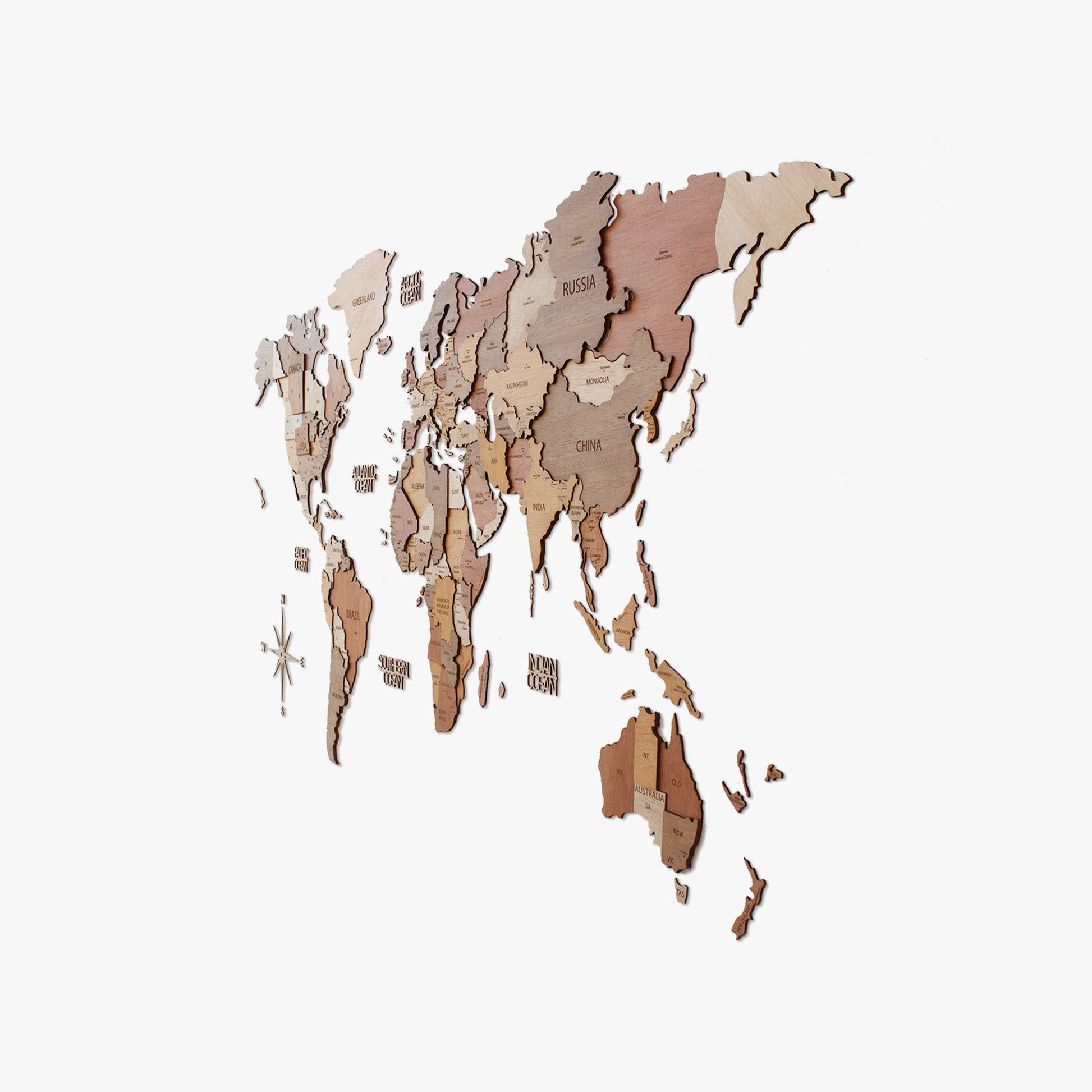 Mapa Mundo de Madeira 3D Multicolorido