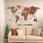 Mapa Mundo de Madeira 3D Multicolorido