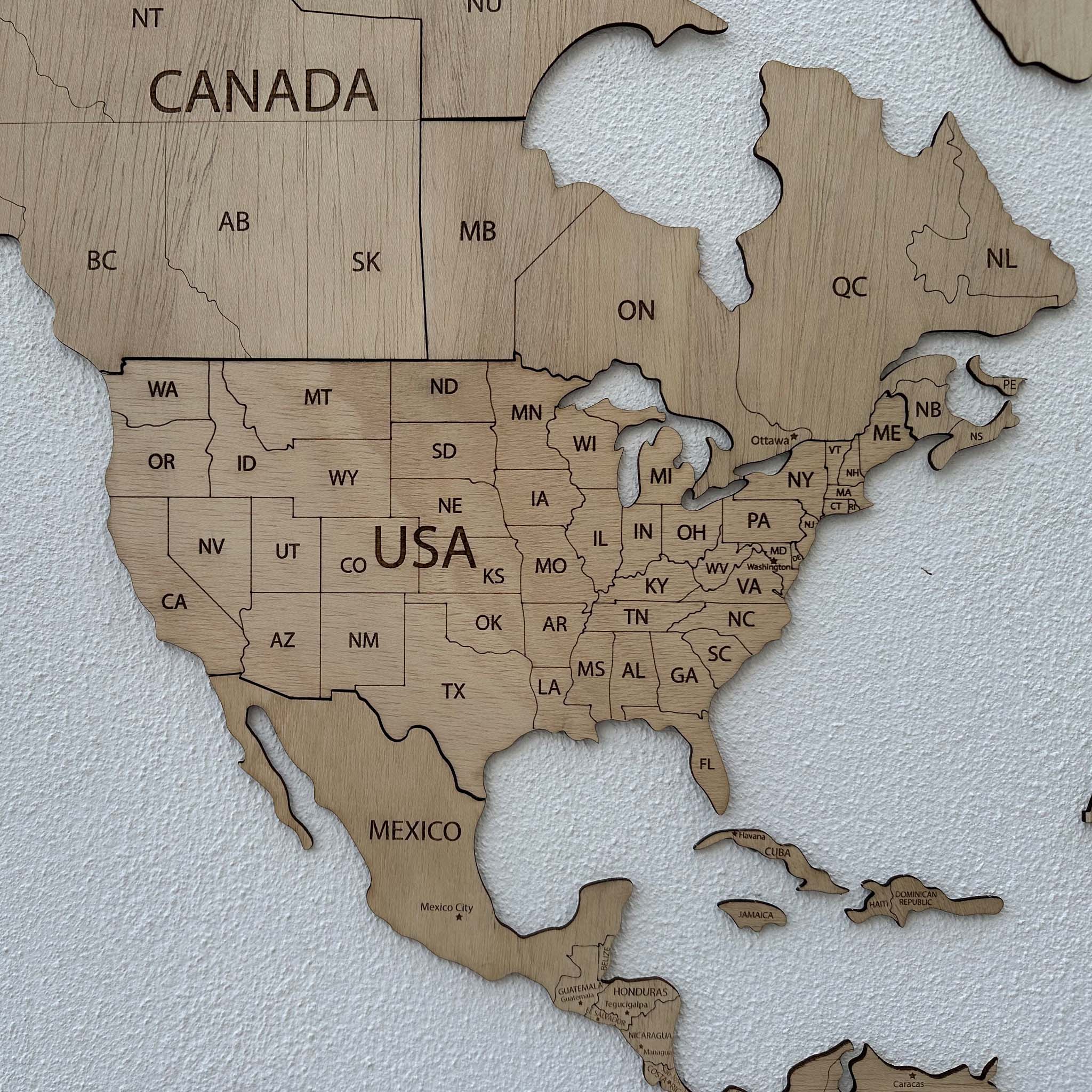 Mapa Mundo de Madeira 2D Natural