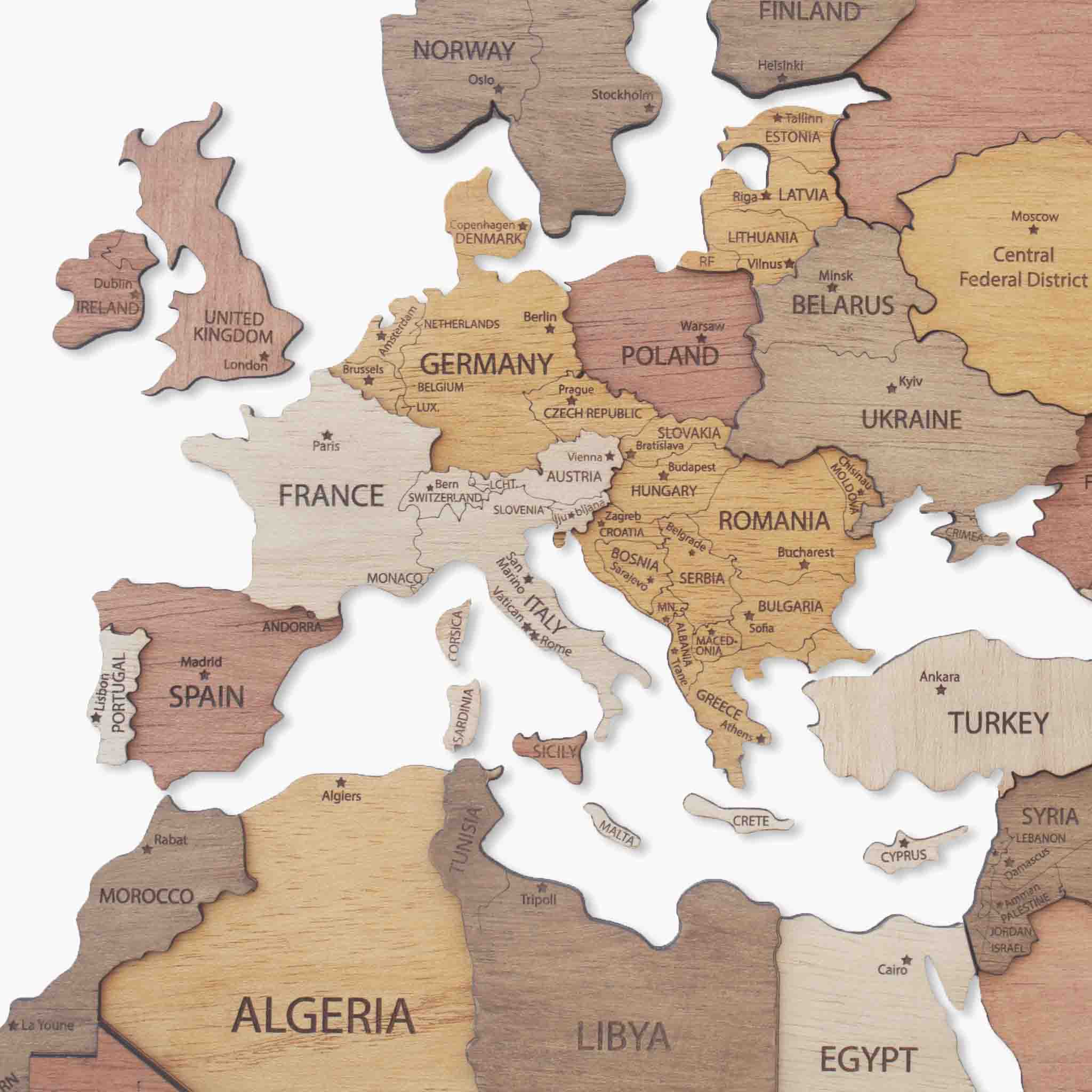 Mapa Mundo de Madeira 3D Multicolorido