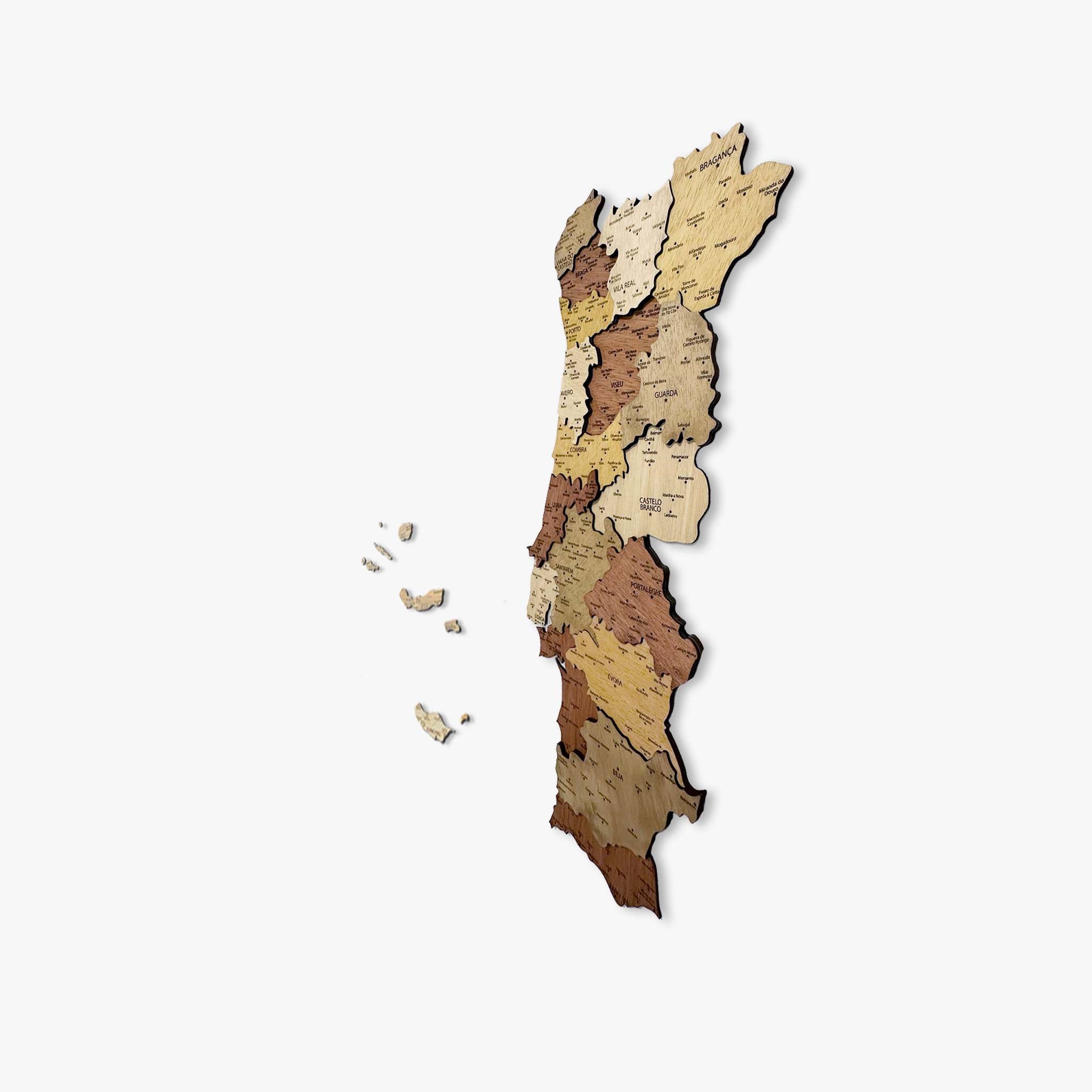 Mapa de Portugal em Madeira 3D