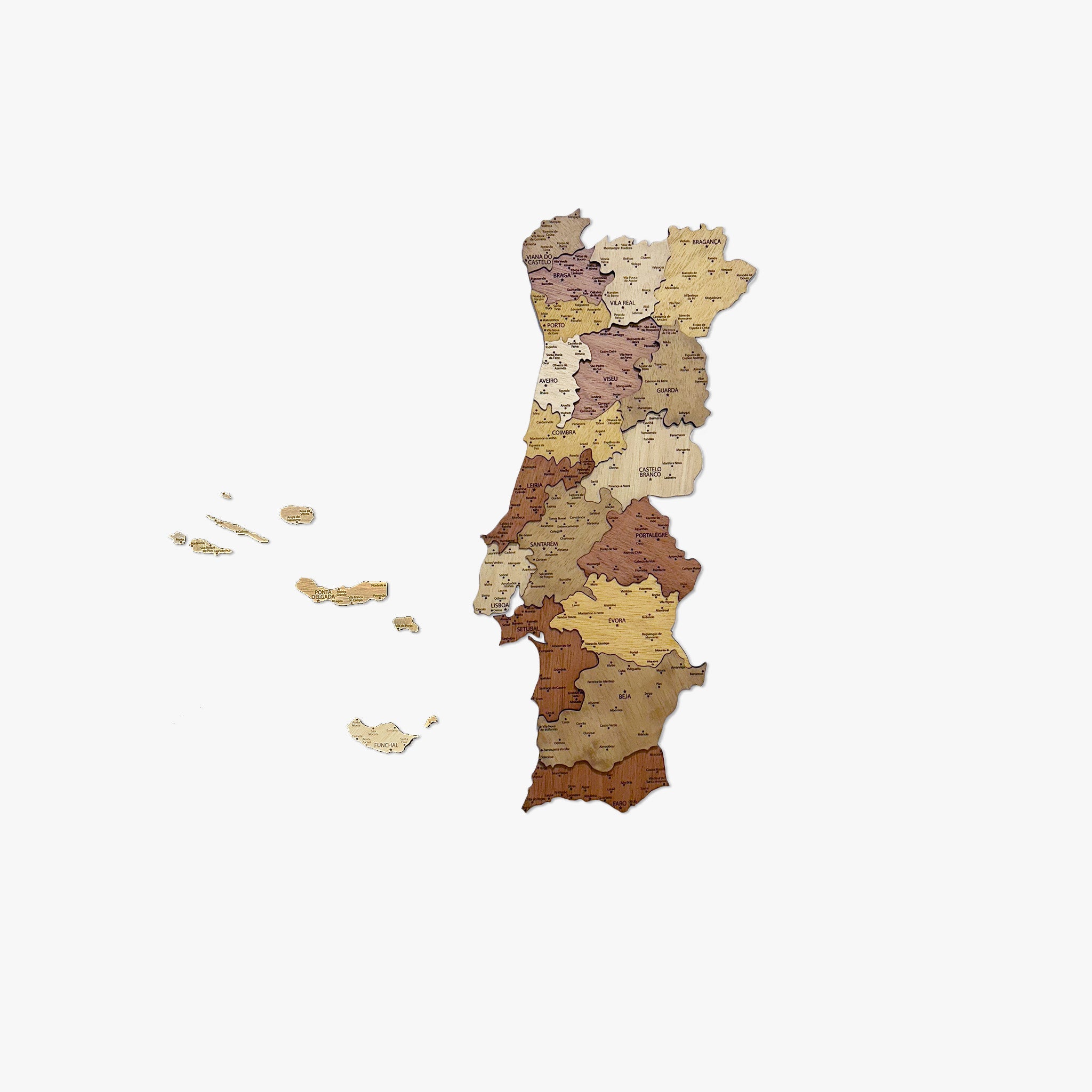 Mapa de Portugal em Madeira 3D