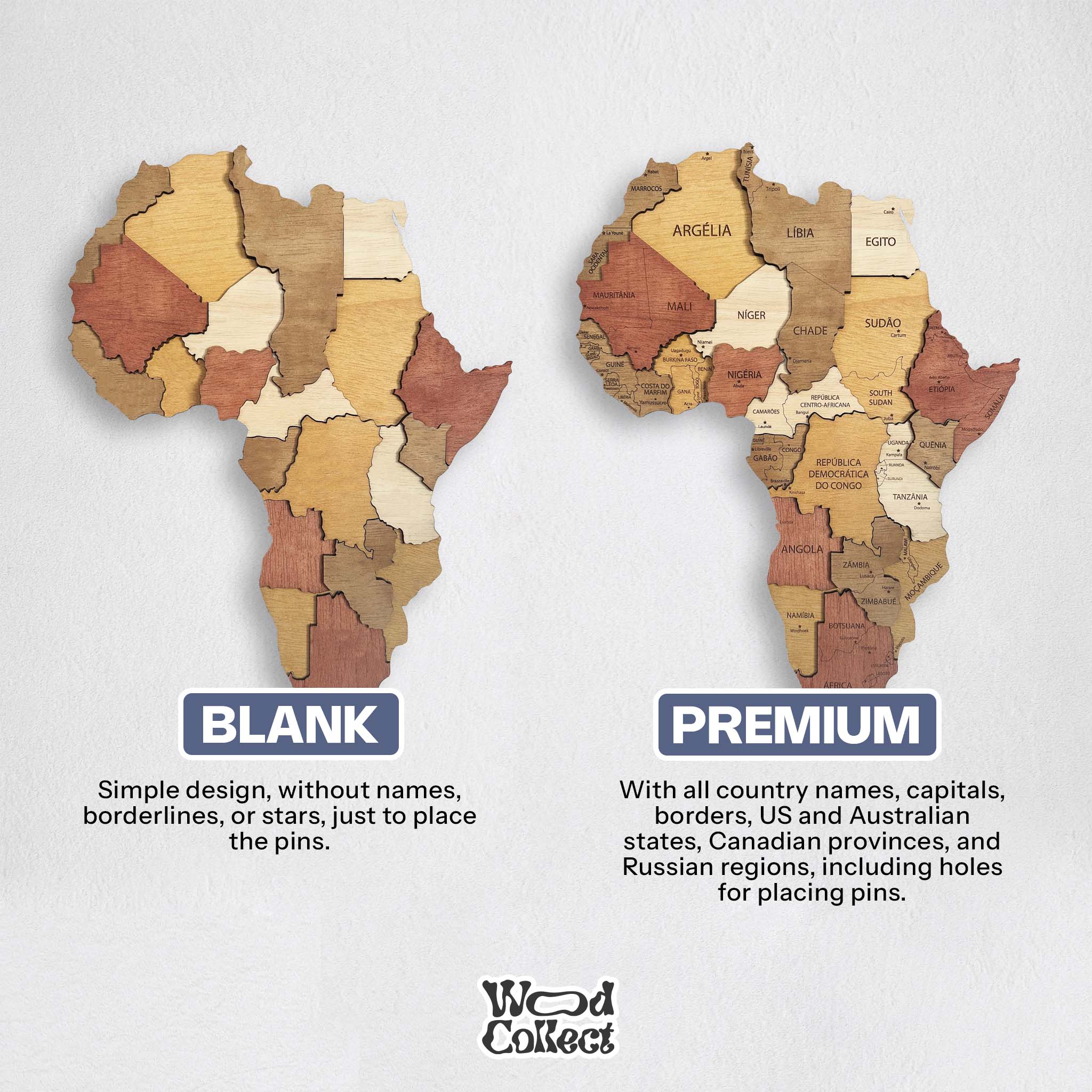 Mapa Mundo de Madeira 3D Multicolorido
