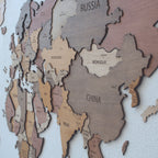 Mapa Mundo de Madeira 3D Multicolorido