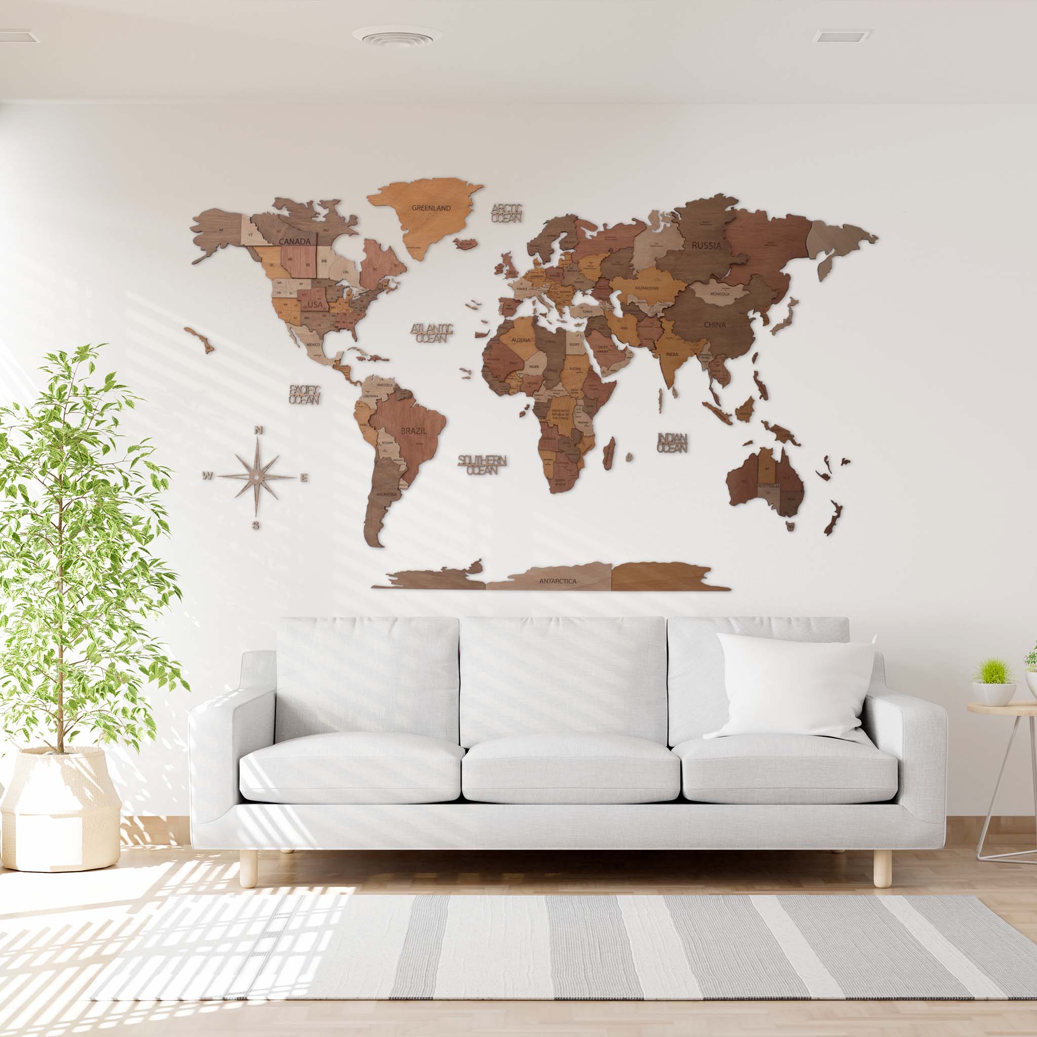 Mapa Mundo de Madeira 3D Multicolorido